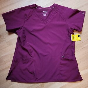 Wink V-Neck Scrub Top in Wine Purple, Size Large